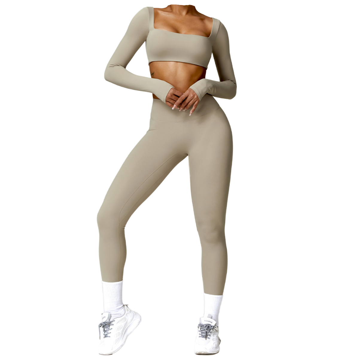 Women's High Quality Solid Breathable Seamless Long Sleeve Cropped Tops Fitness Yoga Pants Sports Tights Legging Set