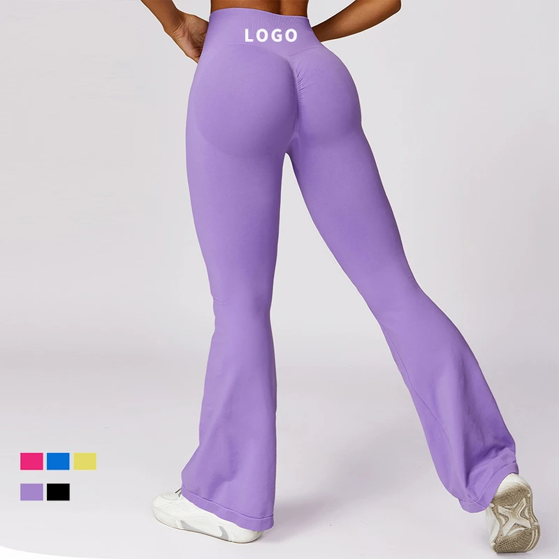 Seamless Flare Leggings Tights High Waist Solid Color Belly Running Fitness Pants Tummy Control Lift Athletic Leggings