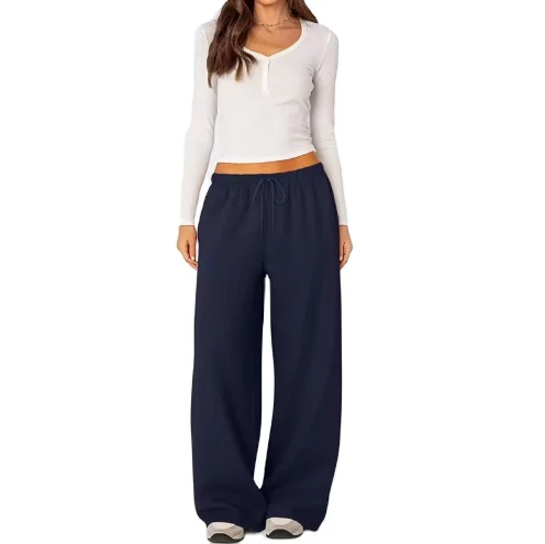 Women's Breathable Anti-Wrinkle Eco-Friendly Winter Warm Mid Waist Flat Front Straight Leg Regular Fit Casual Polyester/Cotton
