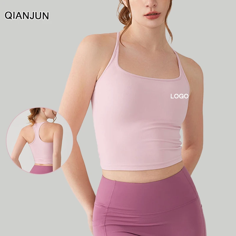 Women's Breathable High Support Sports Bra Fixed Cups Adjustable Straps Shockproof Push-Up Design for Yoga Running Summer
