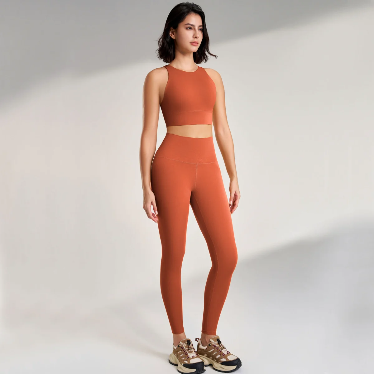 Women's Naked Comfortable Breathable Cross Strap Sports Bra High Waist Tight Yoga Pants Set Elastic Fitness 2-piece Set