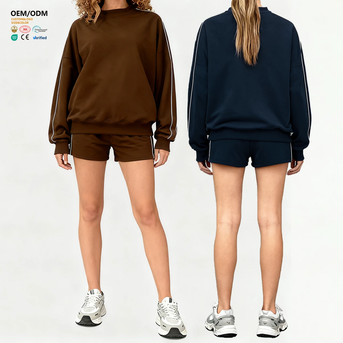 XW-AWY8003+AWK8003-1custom Activewear Women Long Sleeve Jogging Running Sport Fitness Yoga Shorts High Quality Two Piece Set