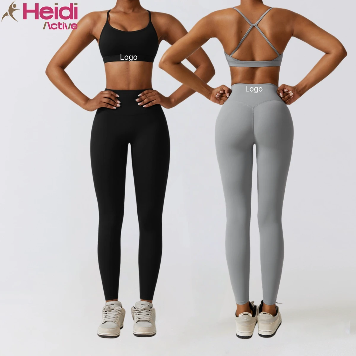Customize Logo Sports Clothing Shockproof Cross Strap U Neck Gym Sports Bra High Waist Scrunch Butt Leggings Yoga Set 2 Pieces
