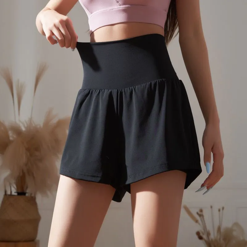 Two-Piece High-Waist Elastic Waist Tummy Control Solid White for Wrinkle-Resistant Quick-Dry Loose Running Tennis Yoga