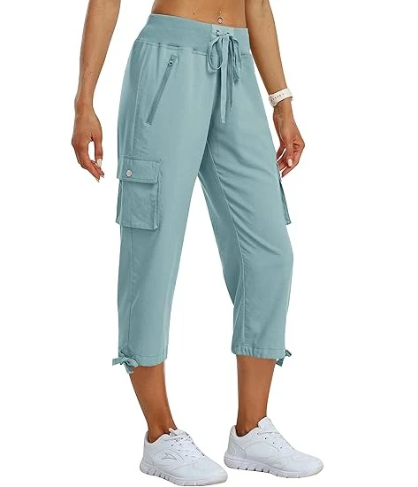 FITME SPORTS High Waisted Straight Flat Front Cargo Pants Women Casual Eco-Friendly Lightweight Terry Fabric Quick Dry Summer