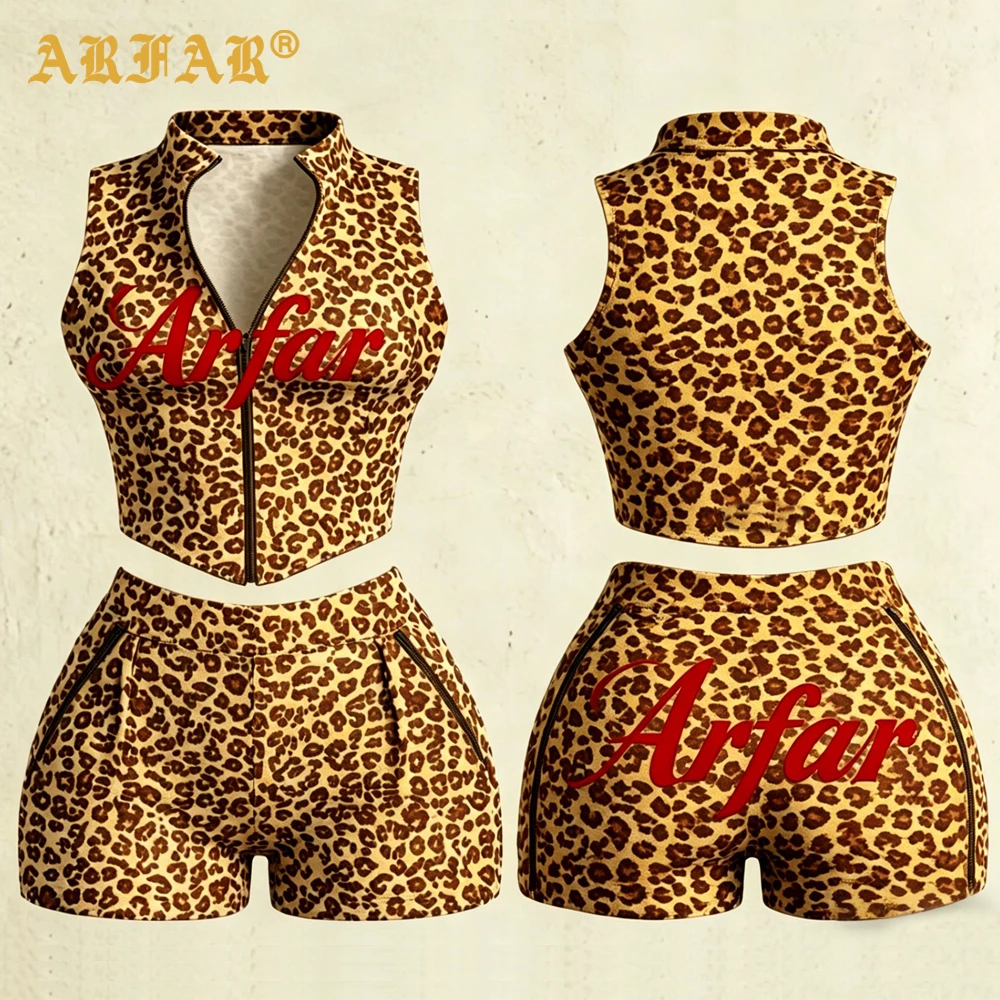 Leopard Cheetah Print Women Two Piece Yoga Set Custom Cropped Jacket Quick Dry Gym Shorts Summer Fitness Workout Activewear