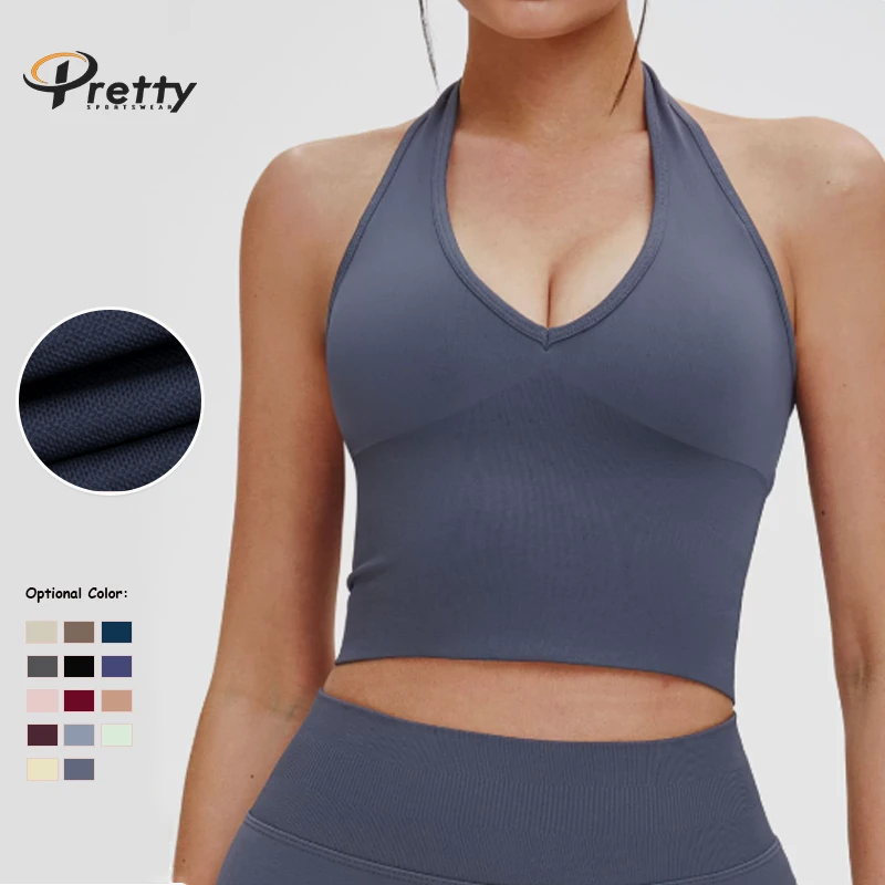 Seamless Halter Yoga Bra for Women Shockproof High Support Soft Wireless Breathable Moisture-Wicking Quick Dry Fitness Workout
