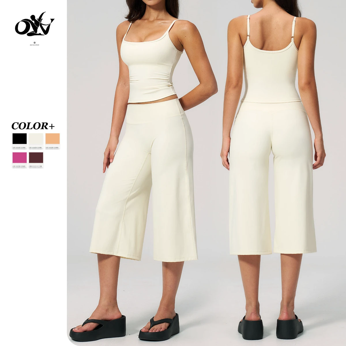 Wholesale High Quality High-waist Loose Leisure Yoga Sets Fitness Women Simple Square-neck Comfortable Skin-friendly Sport Wear