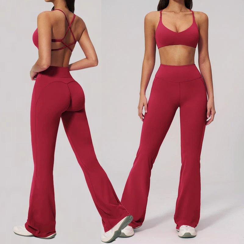 2026 Women's 2-Piece Yoga Set Quick Dry Seamless Breathable Cross Back Sports Strappy Bra High Waist Butt Lift Sports Pants
