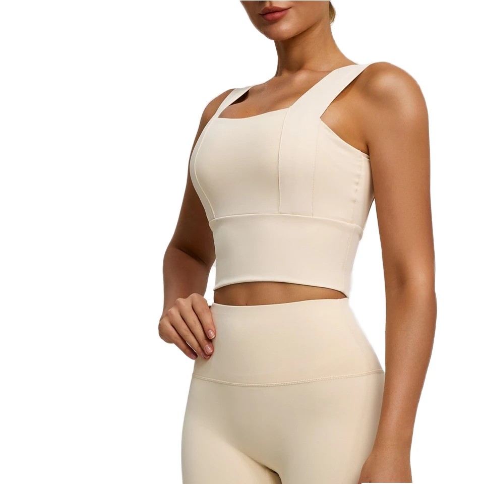 Wide Shoulder Strap High Support Front Logo Sports Bra Shockproof & Anti-Sagging for Yoga & Running Fitness