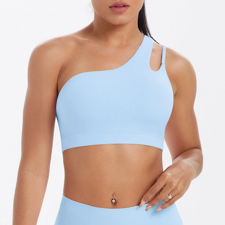 Summer Wholesale High Quality Sexy One Shoulder Sling Style Gym Fitness Women Fitness Breathable Shockproof Yoga Sports Bra Top