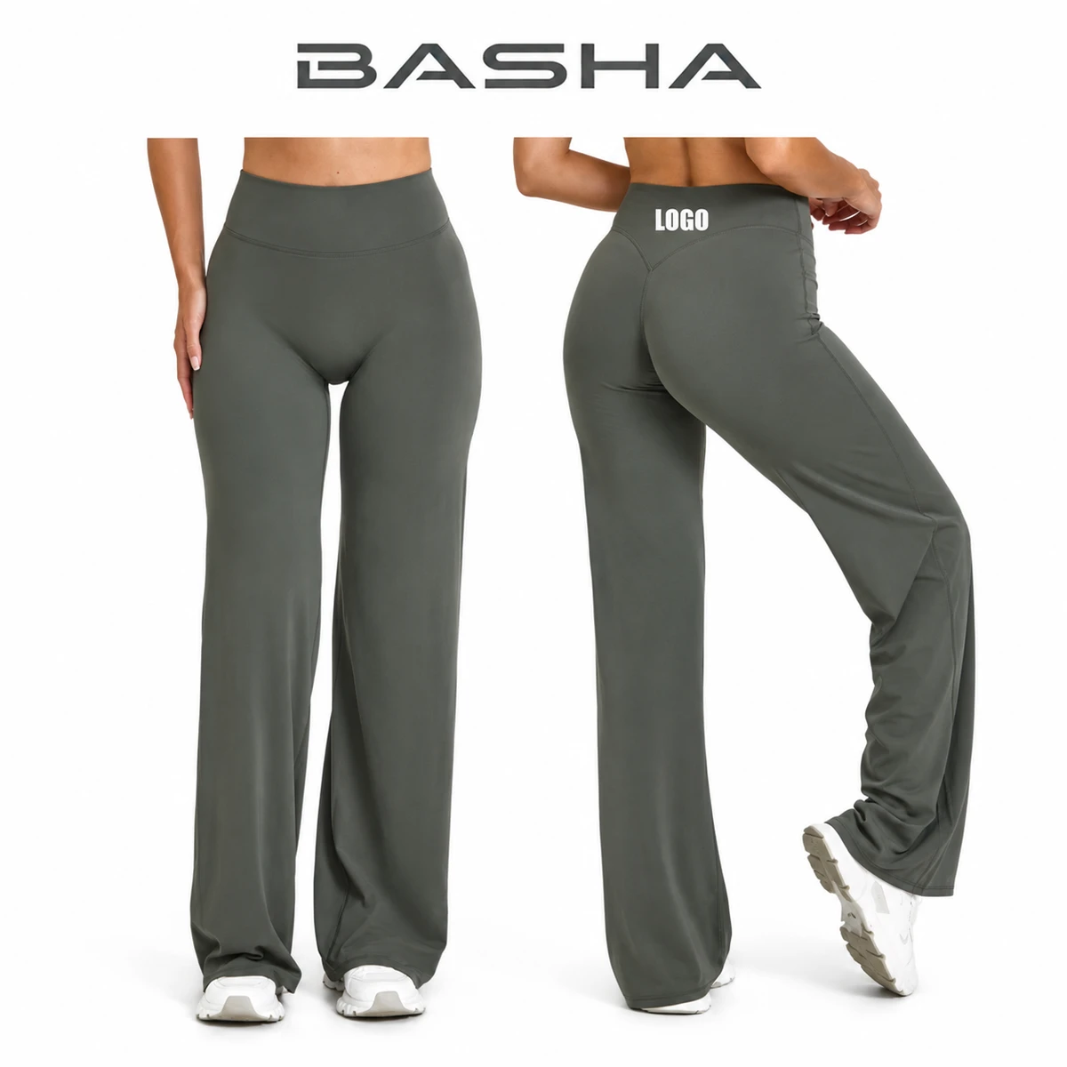 BASHAsports Custom Logo Women High Waist Flare Yoga Pants Soft Stretch Wide Leg Workout Fitness Gym Pants OEM XS-XL
