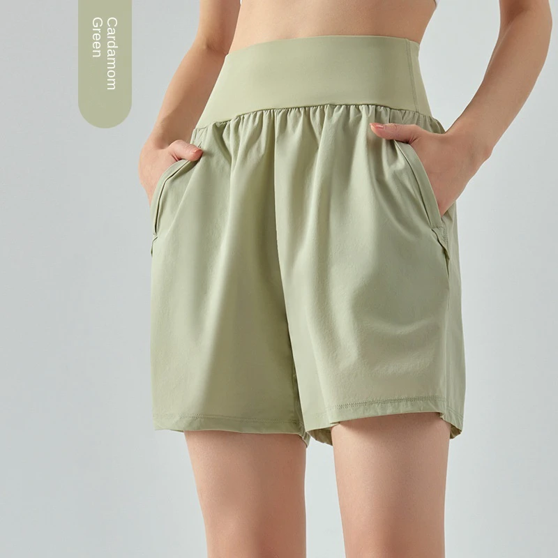 Women's High Waist Abdomen Tuckin' Sports Shorts Summer Double Pocket Fitness Running Yoga Loose Casual Breathable Quick Dry