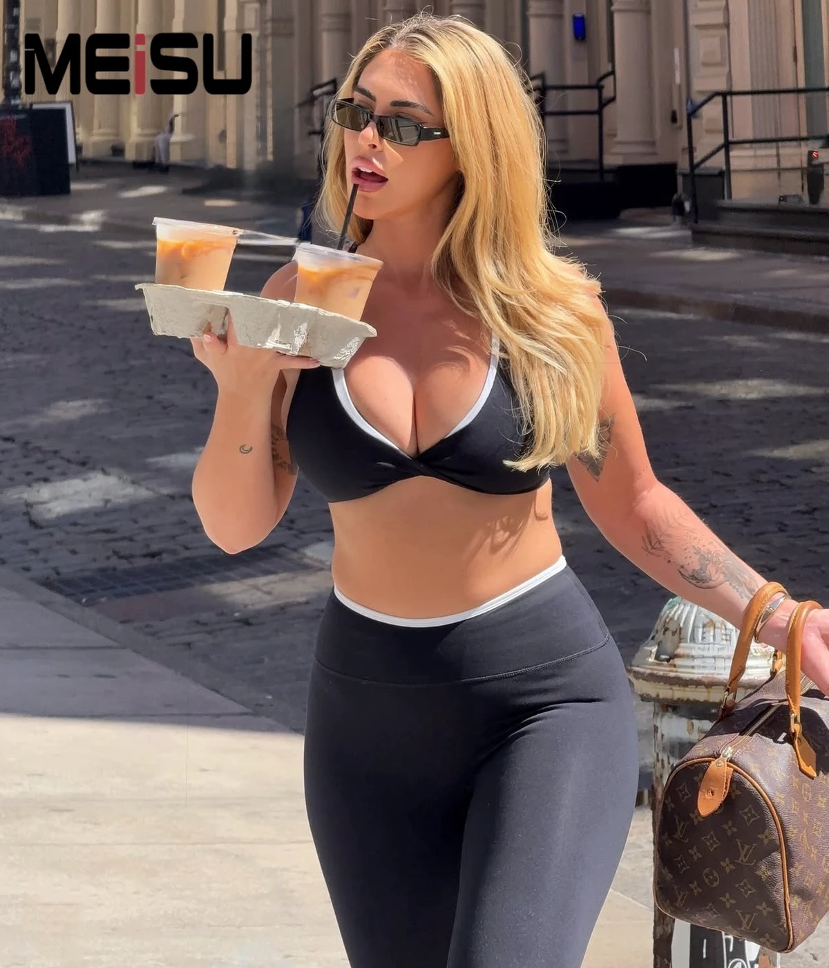 INS CS Hot Selling Custom Womens Yoga Suit Gym Fitness Set Workout Clothing Athletic Wear Sports Bra and Leggings in Set