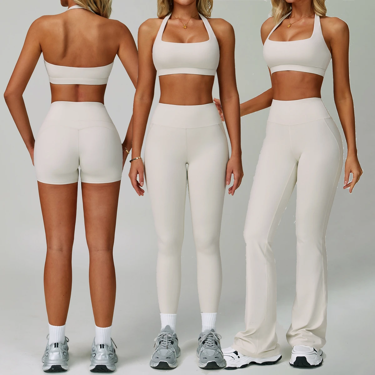 YIYI Manufacturer Halter Square Yoga Bra Sets Beauty Back High Waist Tummy Control Pants Active Wear Travel Set Outfit for Women