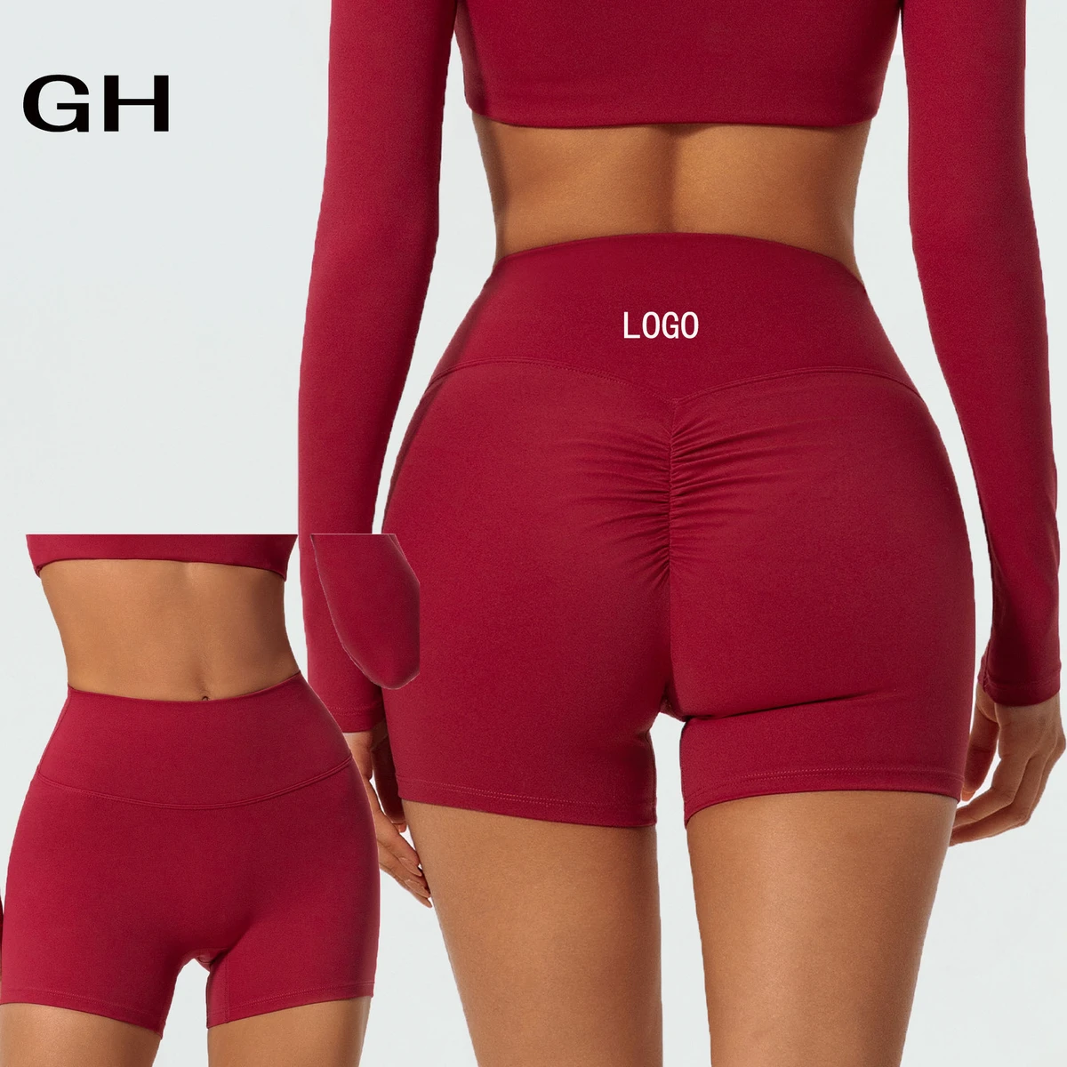 GH Brush Yoga Three-quarter Pants Breathable High Waist Tummy Control Scrunch Butt Lift Workout Shorts Running Shorts for Women
