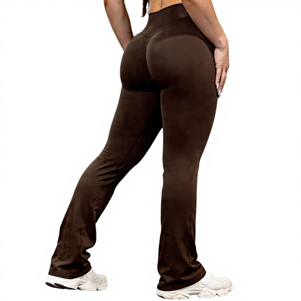 Custom Breathable Women's Yoga Legging Flare Leg High-Waist Elastic Solid Scrunch Bum Pants Casual Trousers For Stretch
