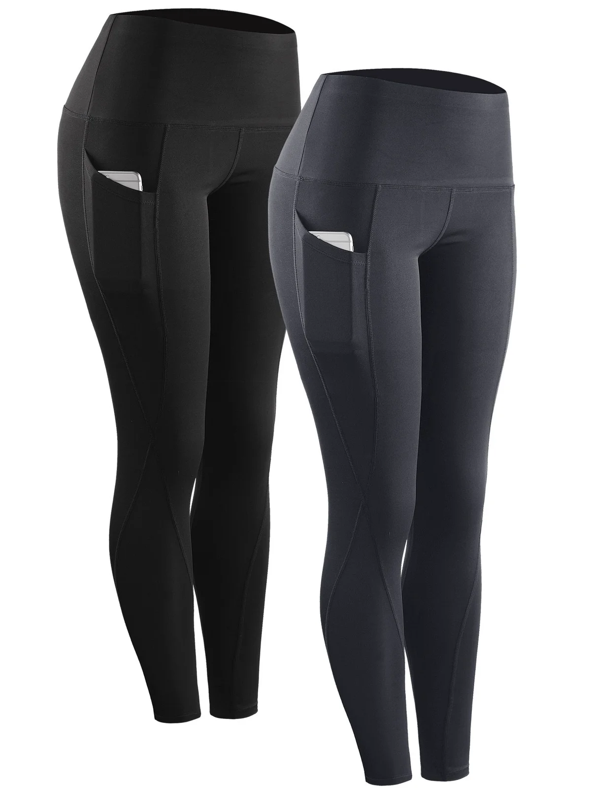 Women High Waist Pocket Yoga Leggings Soft Stretch Solid Color Workout Pants Tummy Control Sports Running Fitness Gym Skinny