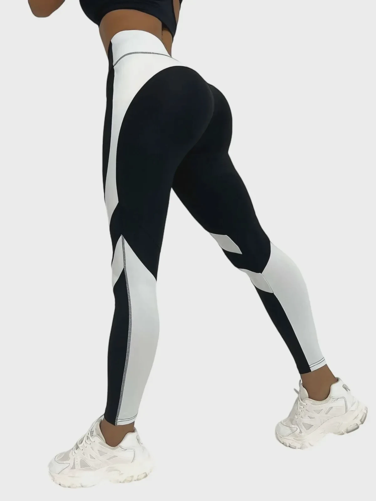 High Waist Color Blocked Yoga Leggings Full Length Four-Way Stretch Side Stripe Women's Activewear Pants