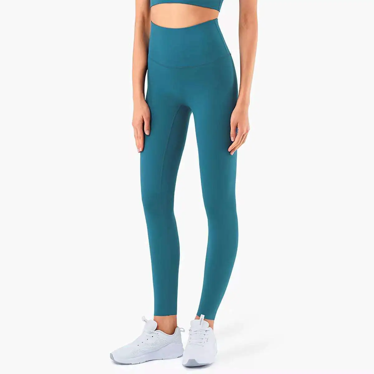 High Waist Full Length Solid Color Yoga Leggings Elastic Waist Four-Way Stretch Spandex Nylon Pants