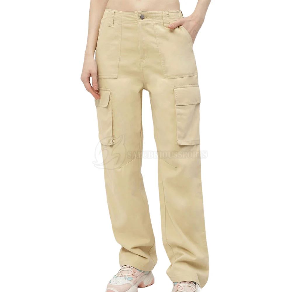 Women's Casual Mid-Waist Cargo Pants 100% Cotton Quick Dry Breathable Winter Clothing Flat Front Plain Dyed Customized Logo