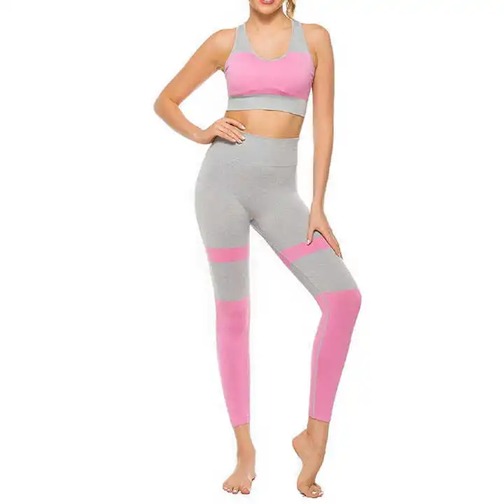Women Yoga Set Plaid Front Logo Spandex/Polyester Washed Solid Plus Size Quick Dry Breathable 2-Piece Wholesale for Adults