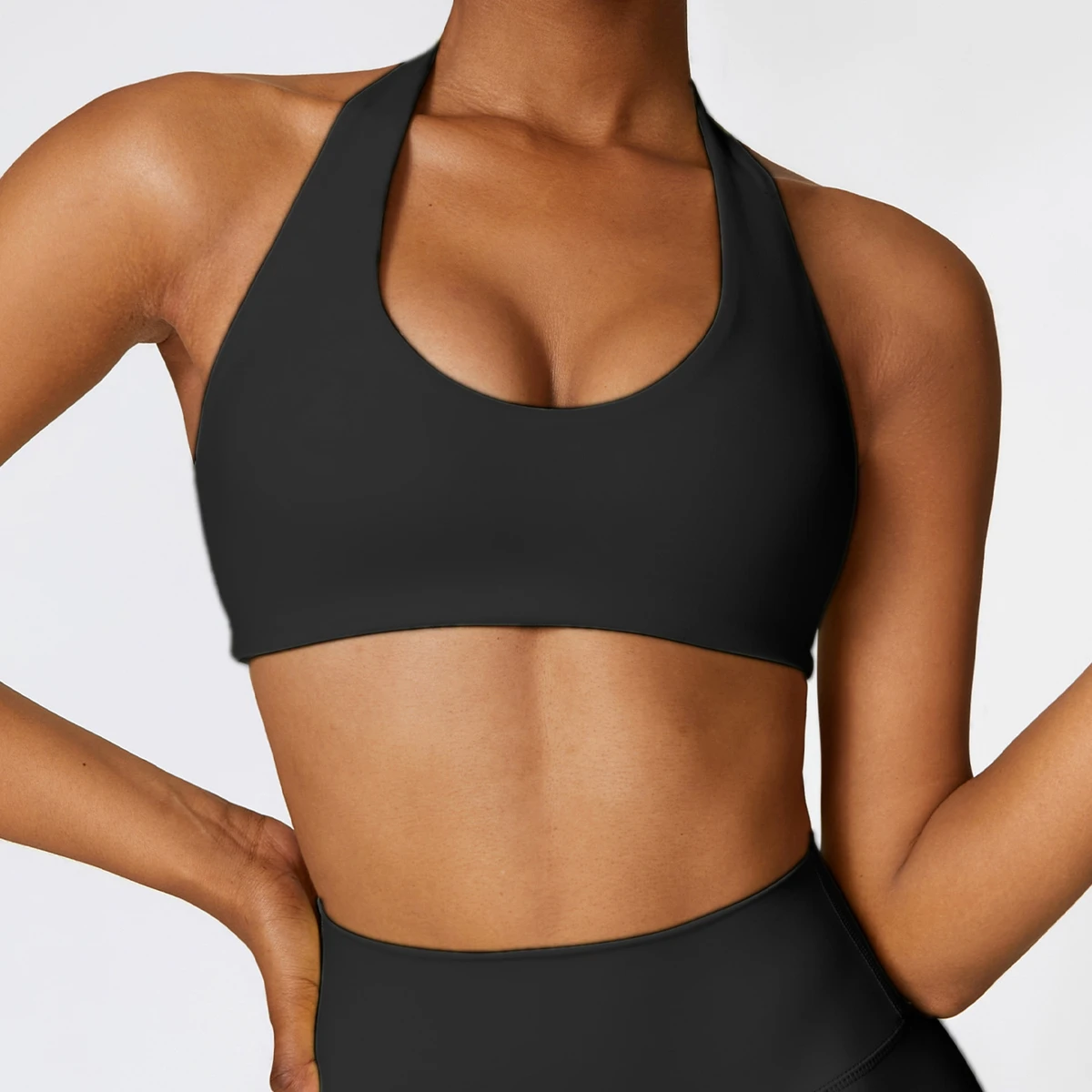 Hot Selling Breathable Spandex/Nylon Yoga Top High Support Sports Running Bra Removable Chest Pad Fitness Halter Bra For Woman