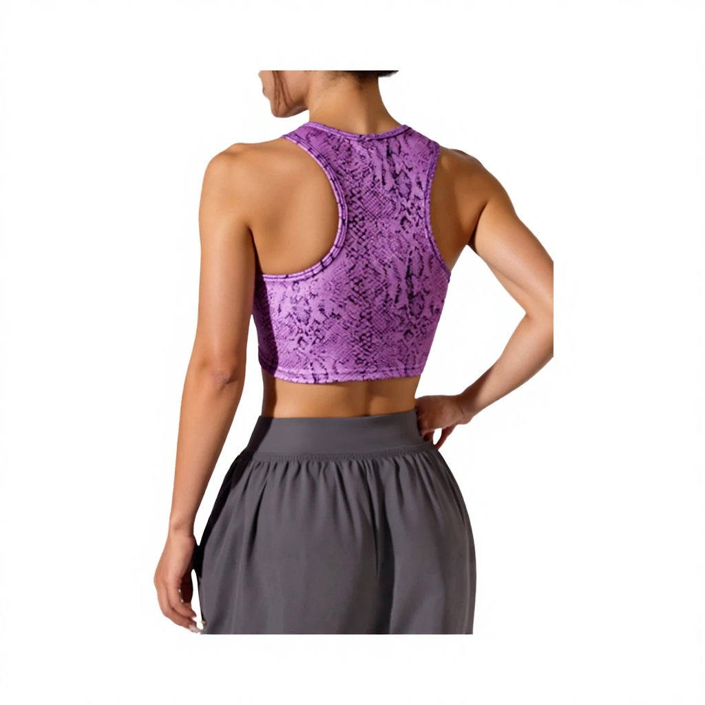 Breathable Blue Camouflage Print High Support Seamless 100% Nylon Wireless Crisscross Straps U-NECK Yoga Sports Bra