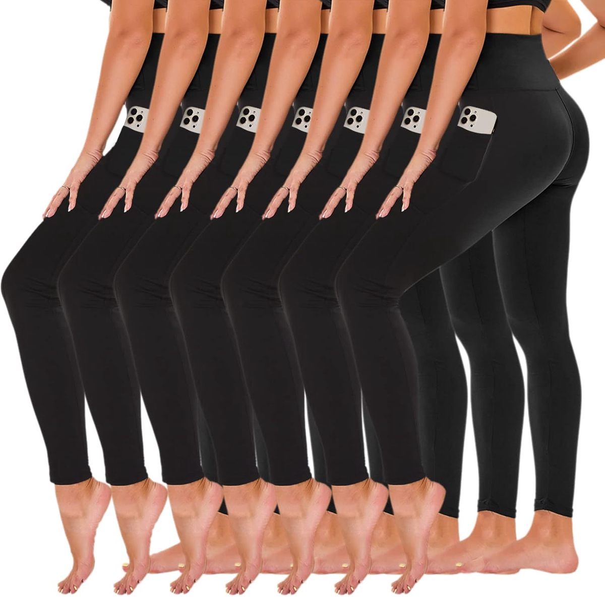 TNNZEET 7 Pack High Waisted Yoga Leggings for Women-Full Length with Pockets for Material Tummy Control & Color Blocking