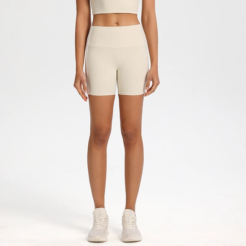 Seamless Women Solid 15-Color Three-Section Waist Pleating Lift Hip High Elastic Waist Four-Way Stretch Quick Dry Yoga Shorts