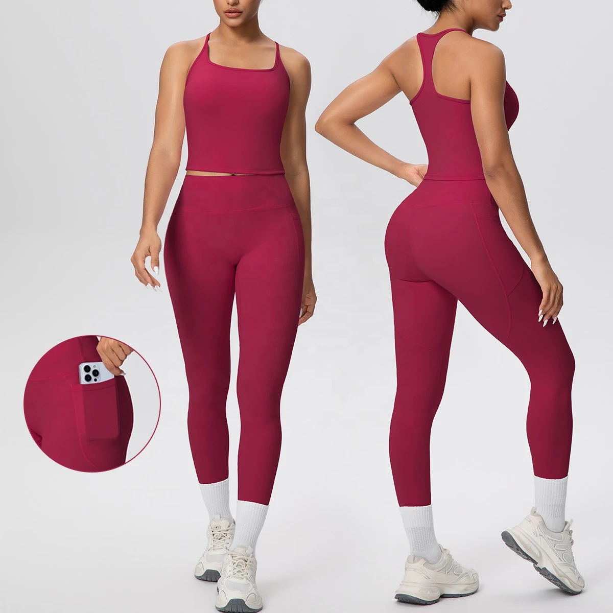 Women's Lightweight Quick-Dry Breathable Sports Bra-Four-Way Stretch Yoga Tank with Leggings 2 Pcs Set