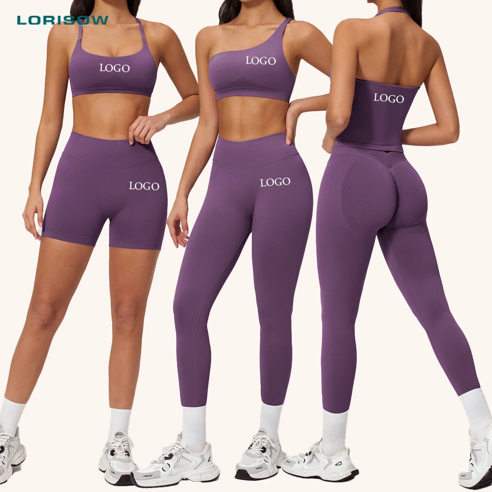 LORISOW High Quality Black Yoga Suit with Shorts Custom Gym Wear Manufacturer Seamless Activewear Set Women Clothes 5 Piece Set