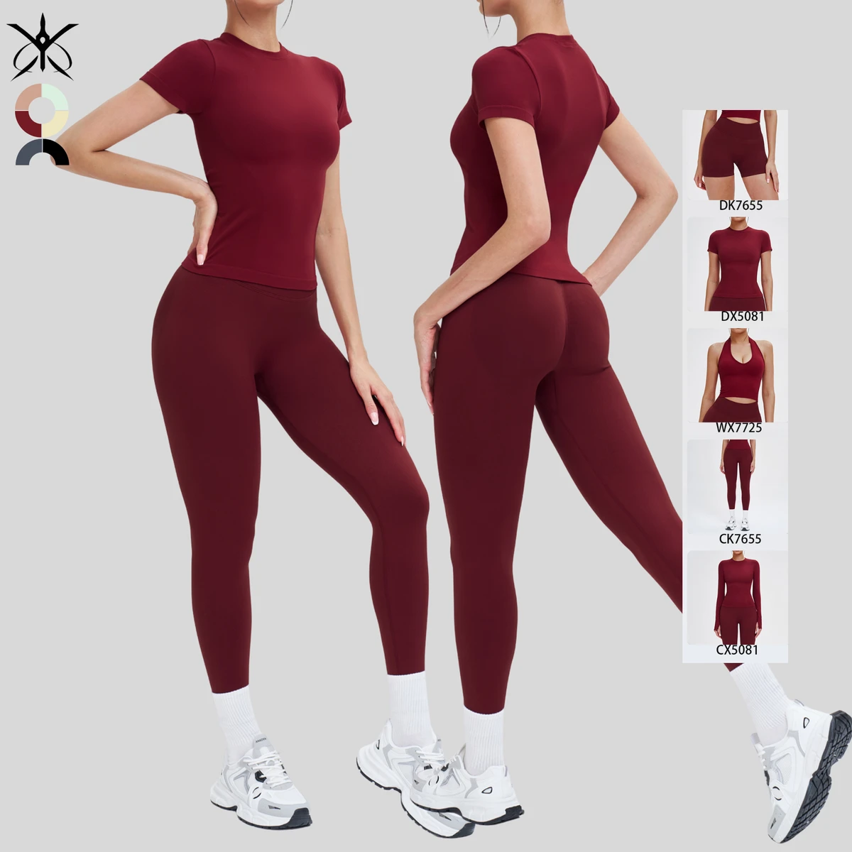 Breathable Seamless Solid Yoga Set Crew Neck Short Sleeve Top High-Waisted Pants Front Fitness Wear Quick-Dry Outdoor Running