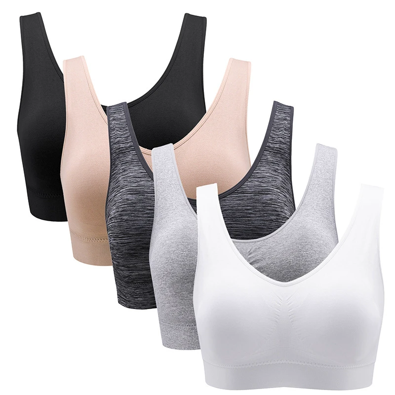 Cross-Border Wholesale Summer Knitted Fitness Sports Bra Plus Size Comfortable Seamless Breathable Solid Everyday Strapless Wire