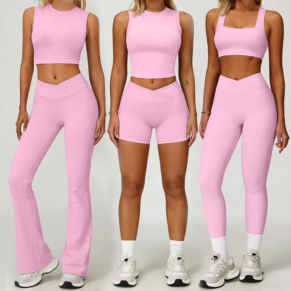 Women High Waisted Flared Pants Sleeveless Crop Top Workout Gym Fitness Tracksuit Athletic Wear Yoga Sets