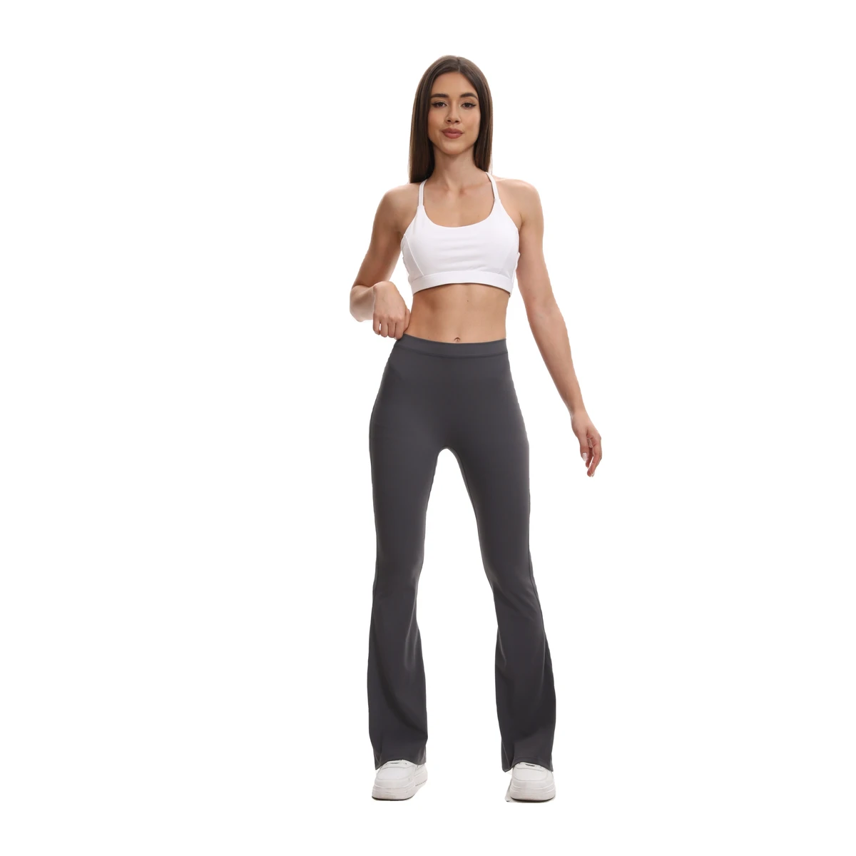 (Overseas Warehouse Shipping) 2026 New Arrival Women's High Waist Tummy Control Elastic Waist Side Pockets Bell Bottom Solid