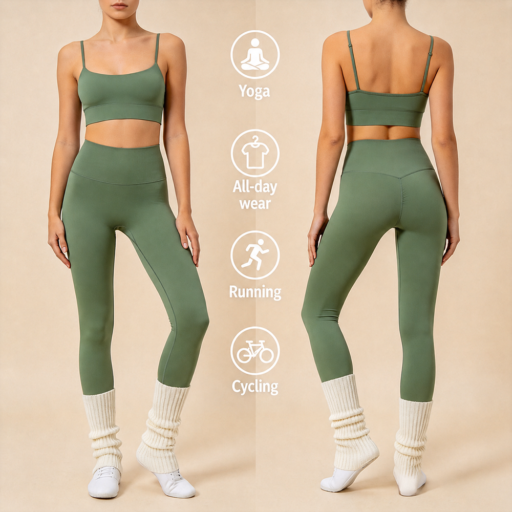 Wholesale High Quality Women Solid Breathable Yoga Set 2 Piece Workout Outfit Gym Fitness Sports Bra High Waist Leggings Custom