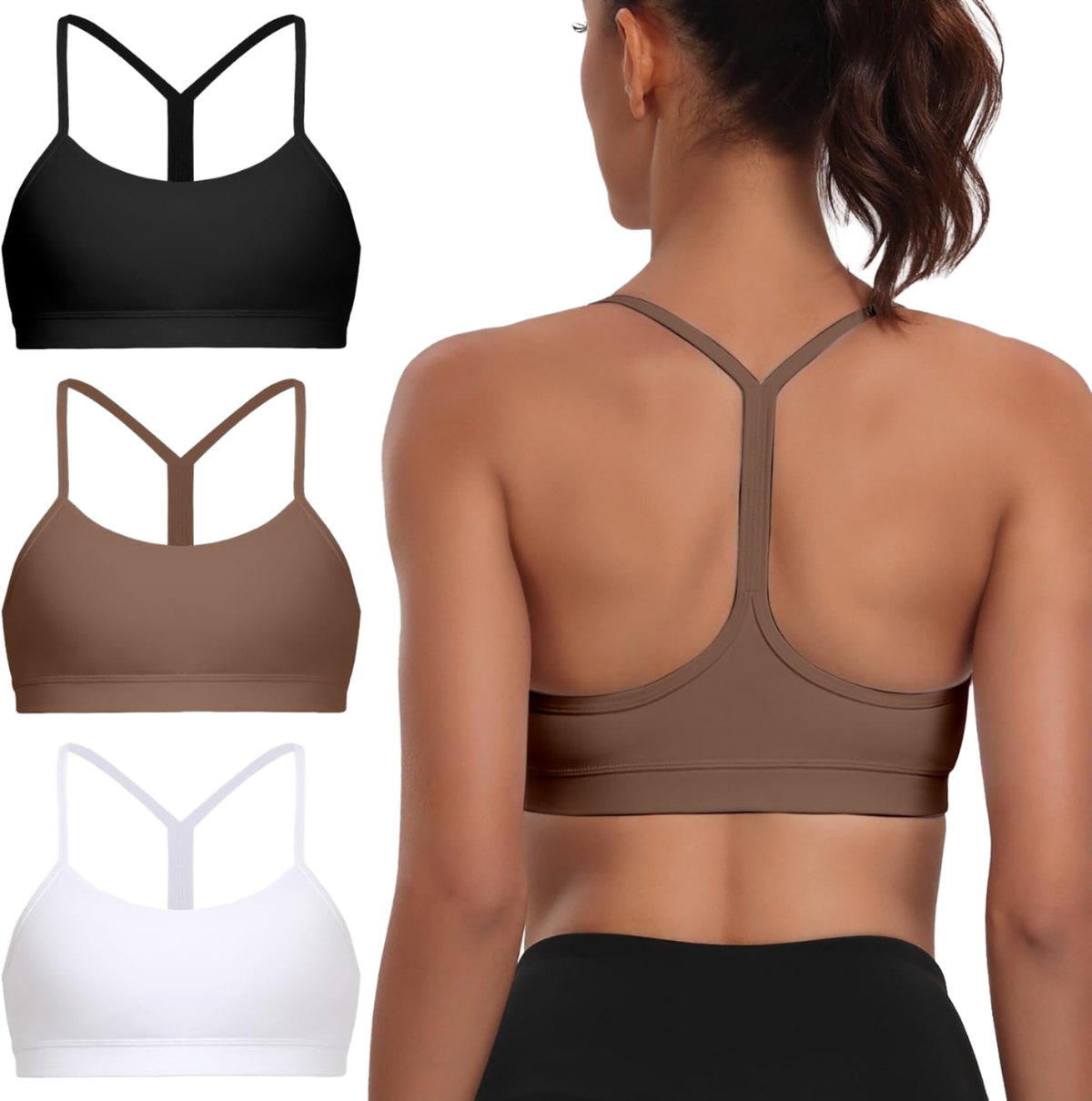 Women Y-Back Sports Bra, Buttery Soft Thin Strap Yoga Bra, Light Support Workout Bra