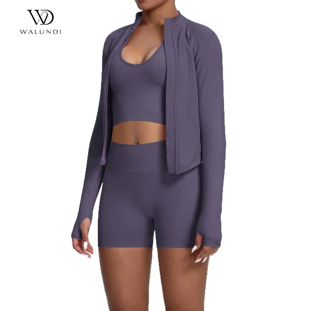 Yoga Set Hot Sale 3 Pieces Beautiful Casual High Elasticity Quick-drying Yoga Set Zipper Jacket Bra Shorts Sports Yoga Clothes