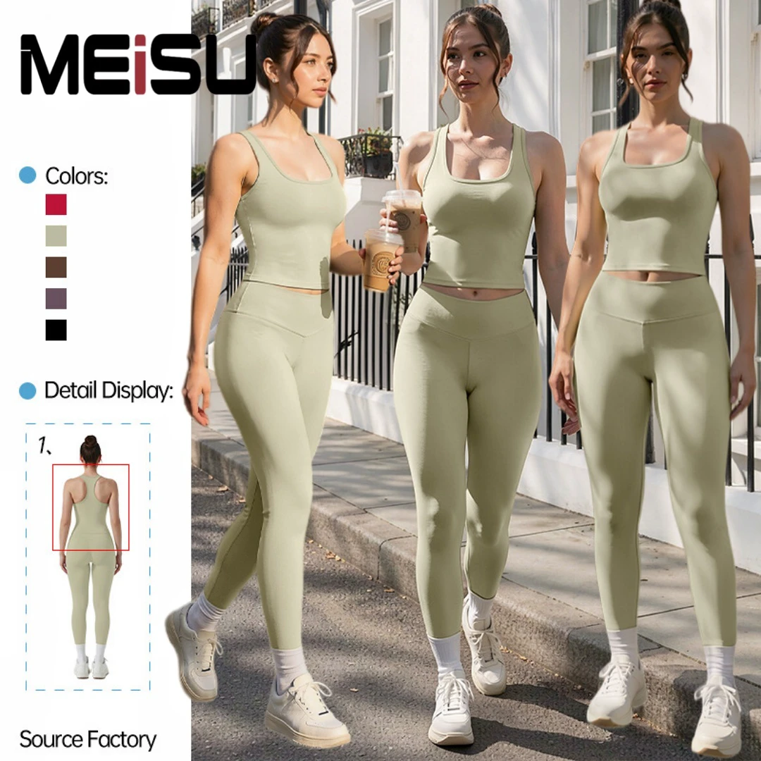 Wholesale Price High Stretch Fitness Set Yoga Wear Set Women Shockproof square Neck Sports Bra Butt Lift Leggings for Women