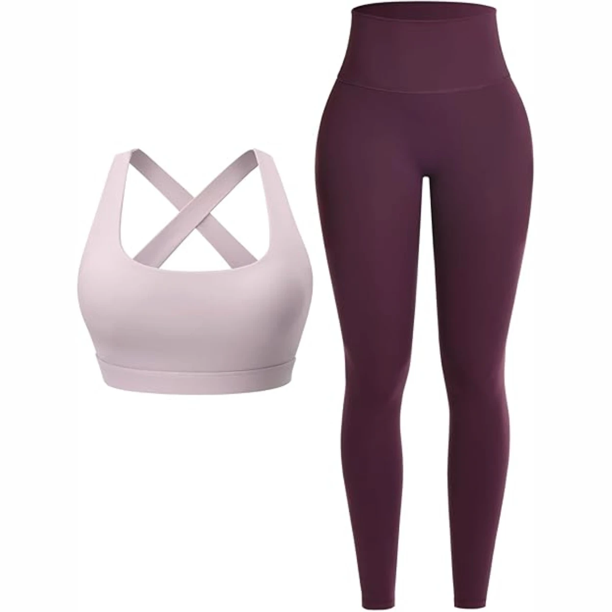 Women's 2 Piece Yoga Set Crisscross Strap Crop Top High Waist Full Length Leggings Solid Color Seamless Sportwear