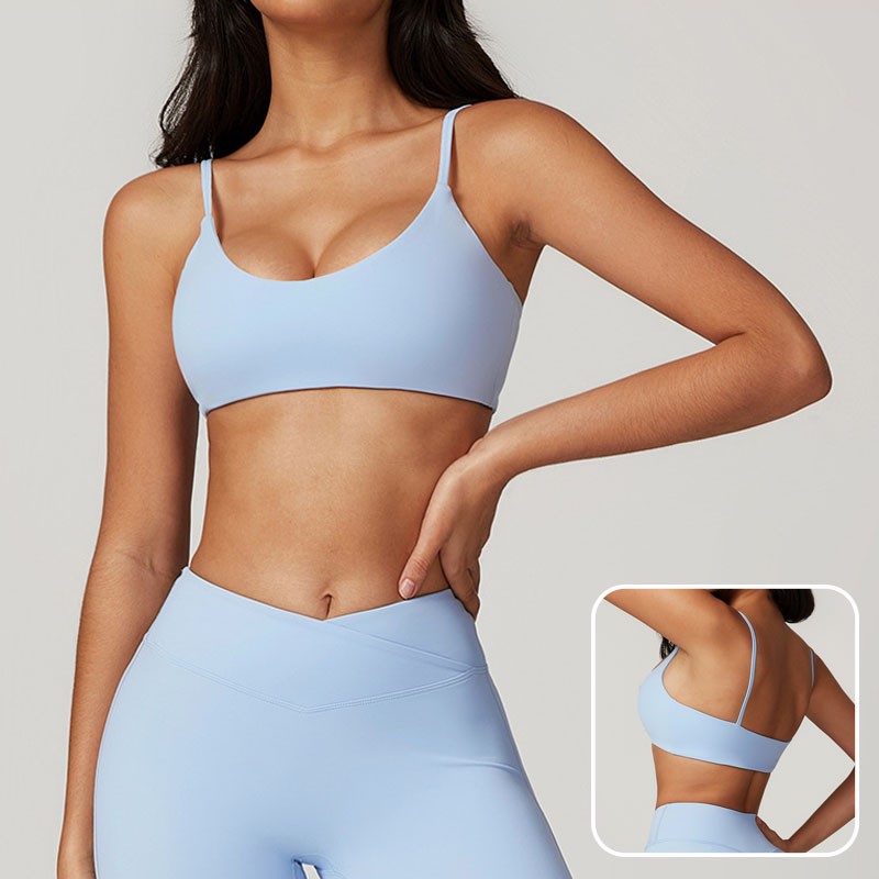 2025 New Fashion Women's U-Neck Recycled Nylon Seamless Quick Dry Shockproof Halter Yoga Bra Breathable Fitness Underwear Front