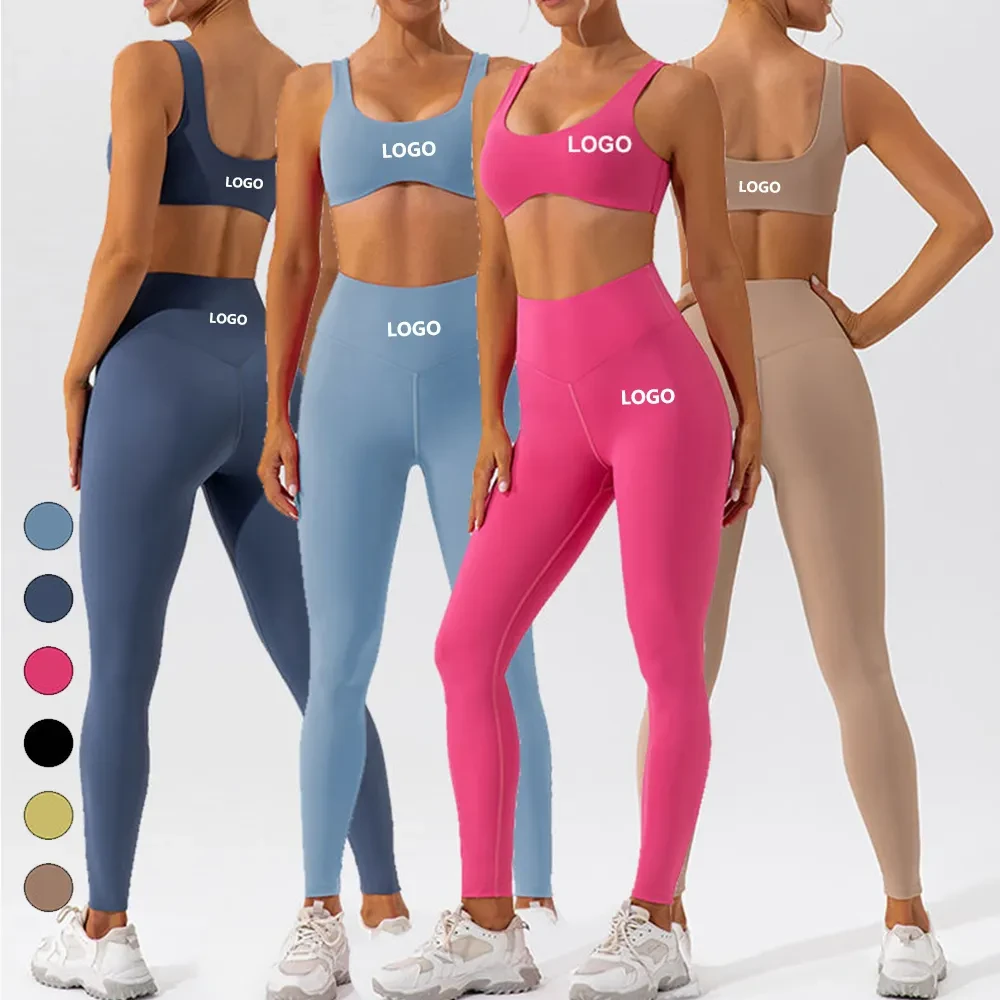 OEM Print Quick Dry High Waist Sleeveless Spandex/Polyester 4-Piece Yoga Sets Shock Proof Sports Bra Legging Workout Women Full