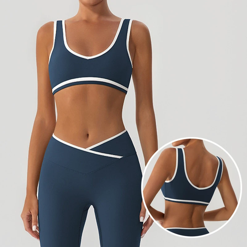 Roregal New Color Blocking Wide Shoulder Straps Sports Bra Fitness Women'S Yoga Bra With Chest Pad