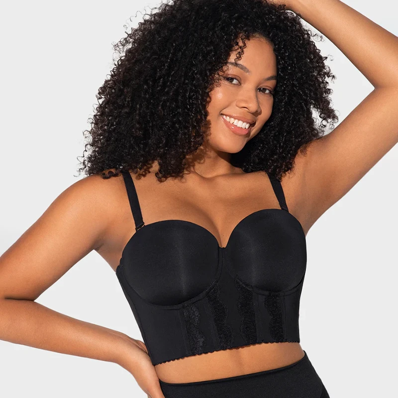 Strapless Seamless Lace Everyday Big Cup Solid Breathable Steel Ring Anti-Sagging Sports Back Underwire Bra for Women