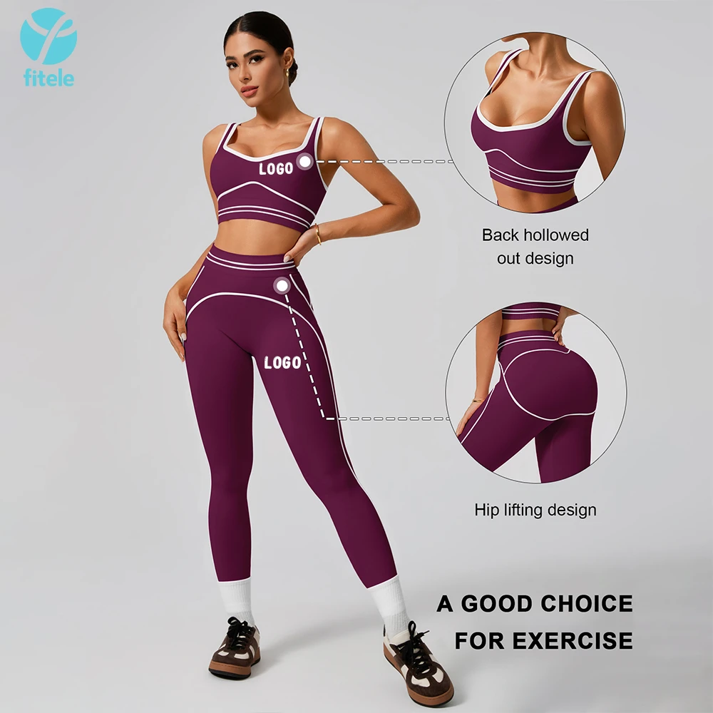 Fitele Women's Halter Neck Backless Color Blocking Yoga 2-Piece Set-Spandex/Polyester Quick Dry Four-Way Stretch Elastic Waist