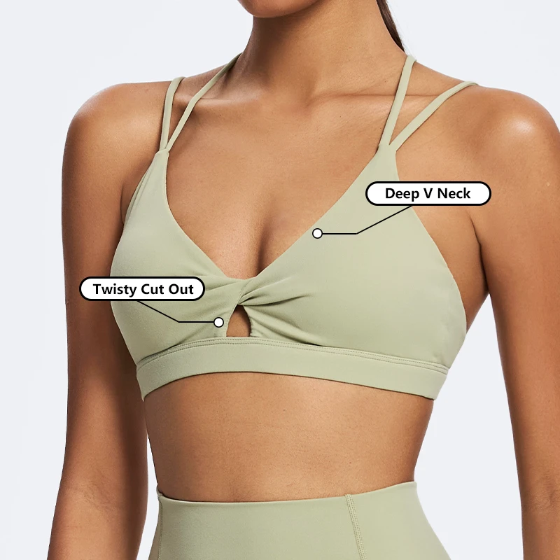 Wholesale Workout Custom Front Twist Sports Bra High Quality Women's Fitness Sports Bra Nylon Soft Gym Hollow Out Sexy Yoga Bra