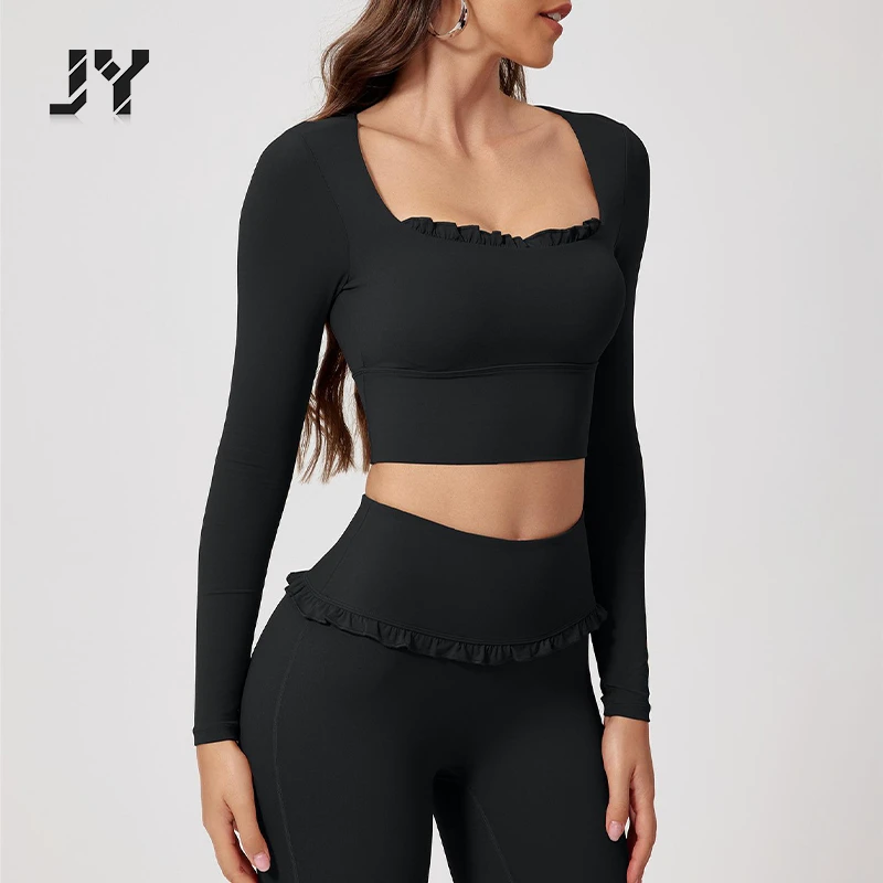 JY High Quality Fashionable Casual square Neck High Waist Design Sports Set Lace Design Trendy and Comfortable Women's Yoga Set