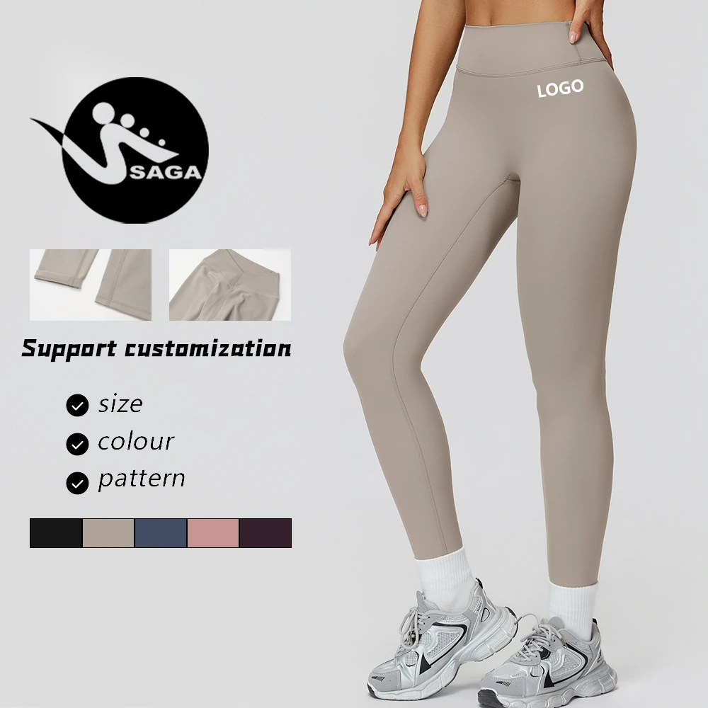 Custom High Quality Nude Feeling V-Shaped Cross Waist High Waist Outdoor Running Fitness Sports Tights Yoga Pants For Women