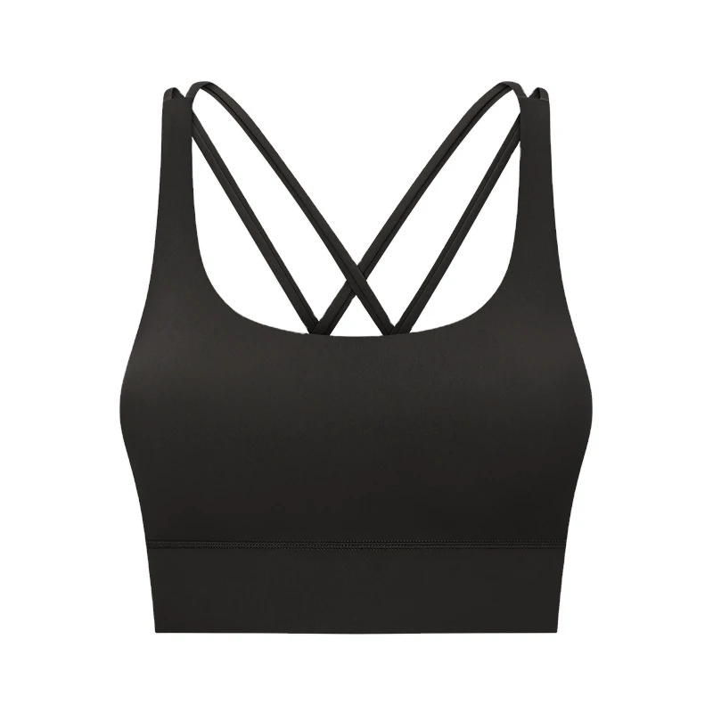 Wholesale Quick Dry High Elastic Sports Bra Criss-Cross Adjustable Straps High Support Yoga Pilates Barre Workouts Front Logo